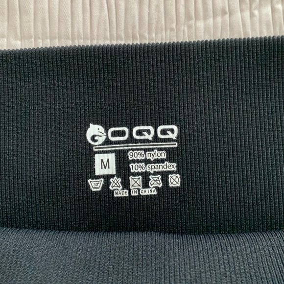 OQQ Women’s Black Ribbed Leggings High-Waist Wide Band Tummy Control Compress M - Picture 2 of 10